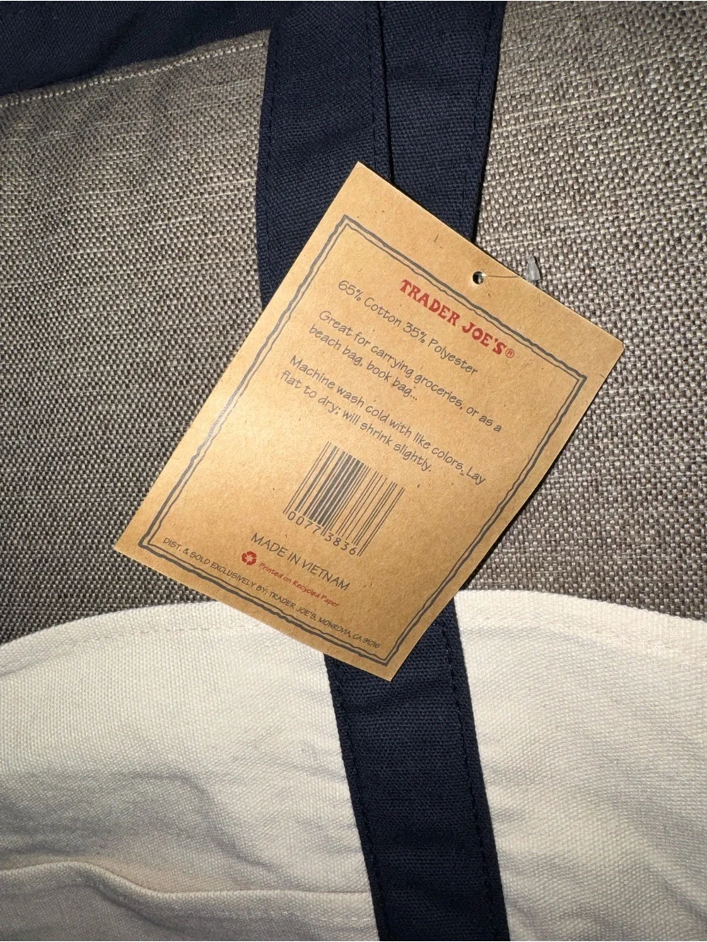 Trader Joe's Canvas Tote Bag in Cream and Blue